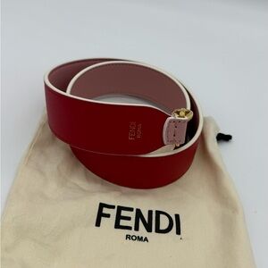 Authentic Fendi Red and Pink Leather Strap with Gold Accents